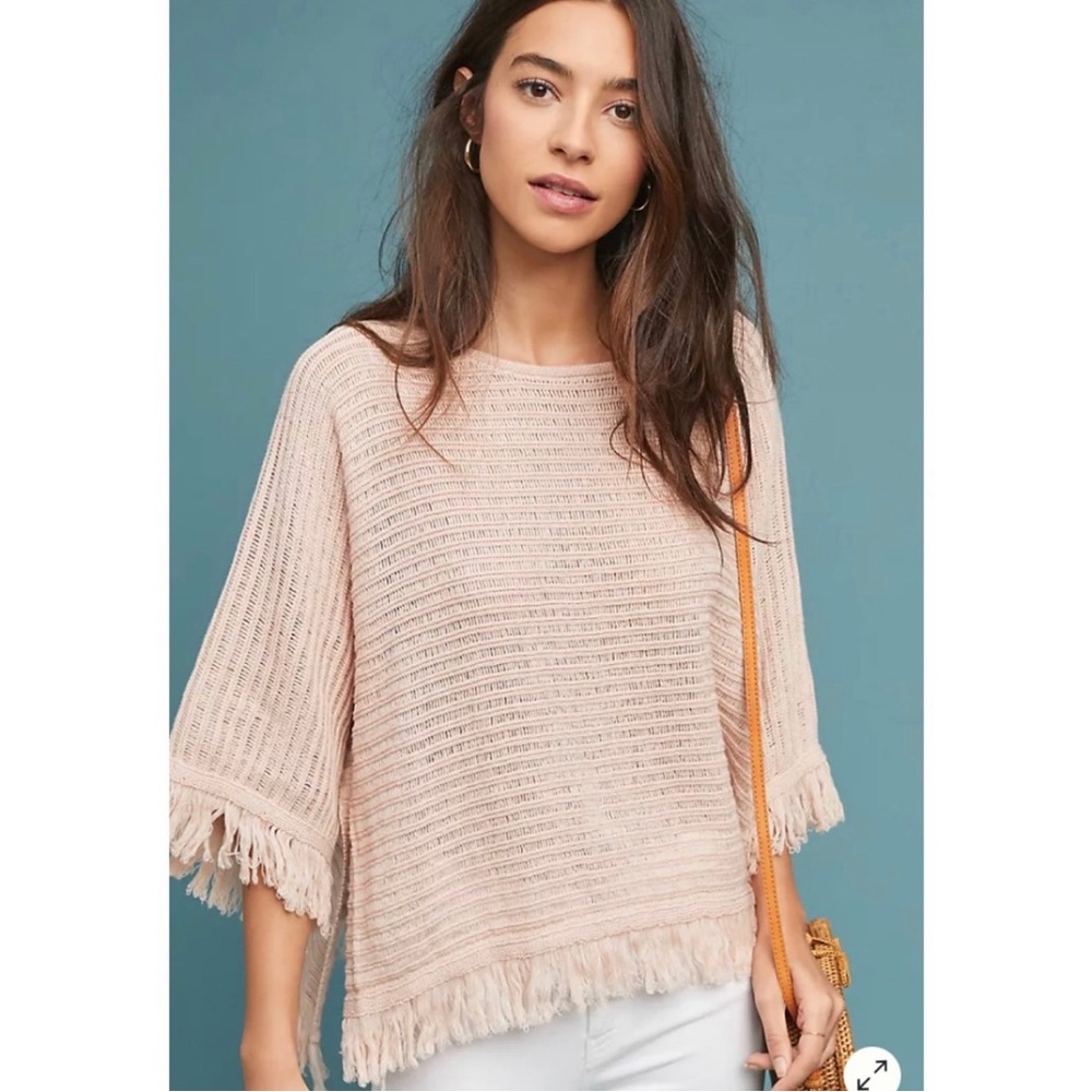 Anthropologie pink fringe poncho | Size small